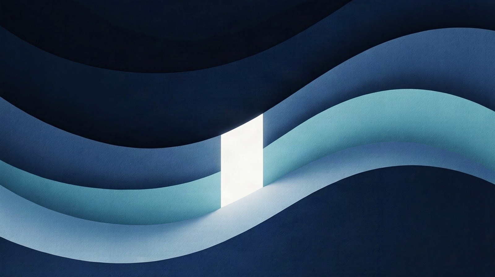 Abstract blue waves converging around a luminous central passage